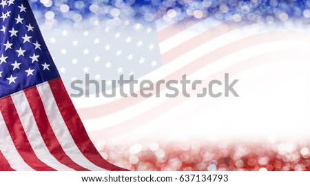 American flag and bokeh background with copy space for 4 july independence day and other celebration