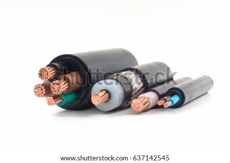 power cables electrical on white background. Royalty-Free Stock Photo #637142545