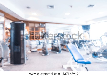 Abstract blur gym and fitness room with sport equipment interior for background - Blue white balance Processing