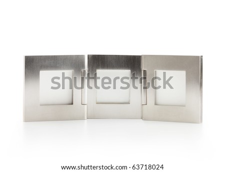 Silver photo frame, isolated on white.