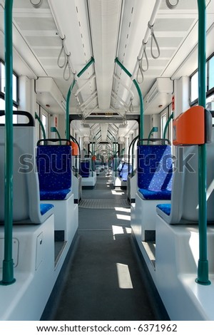 Longest articulated tram in the world interior in Budapest (Hungary)