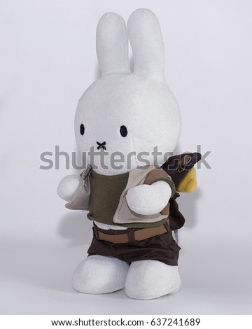 Toy plush rabbit isolated on white background