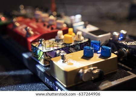 Guitar Pedals Stomp Boxes Red Yellow Blue Royalty-Free Stock Photo #637264906