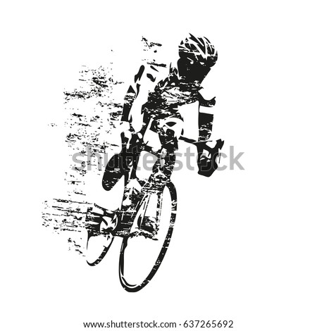 Cycling theme, scratched vector silhouette of road cyclist Royalty-Free Stock Photo #637265692