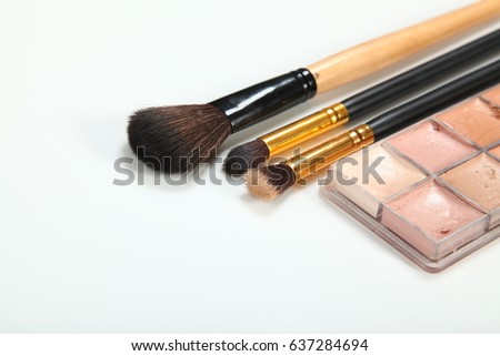 makeup powder and brushes , makeup brushes