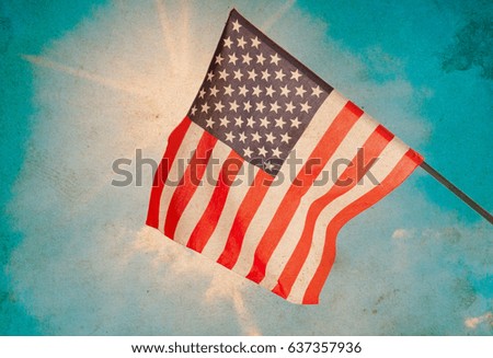 American flag on blue sky. Memorial day