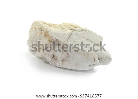 A piece of white marble from Thasos. Macro shooting of metamorphic rock specimens - white marble stone isolated on white background. Royalty-Free Stock Photo #637416577