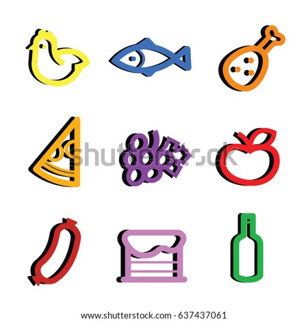 stylized food icons - foods colorful vector flat design set