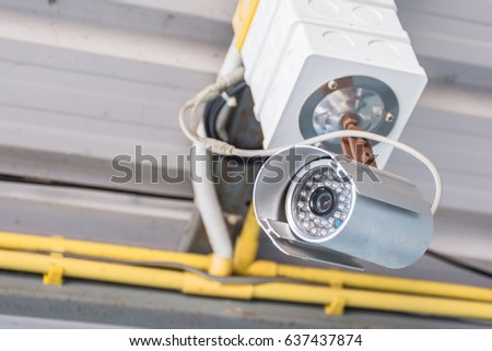 Security camera or Closed Circuit Television camera  (cctv) under metal sheet roof