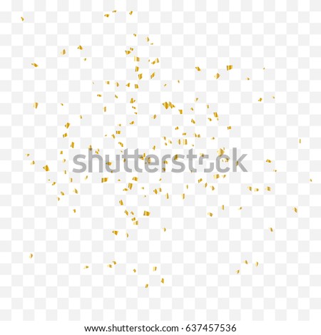 Golden Tiny Confetti Falling On Transparent Background. Vector