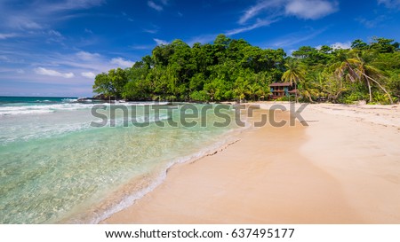 The popular Red frog beach on Basimentos Island, Bocas del Toro, Panama. Royalty-Free Stock Photo #637495177