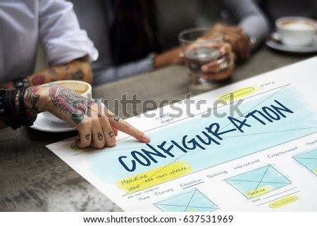 Workers working on banner network graphic overlay on table