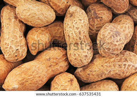 Groundnut. Peanuts without peeled shells background food photography in studio. Close up macro peanuts photo. Beautiful salted roasted peanuts pattern concept.