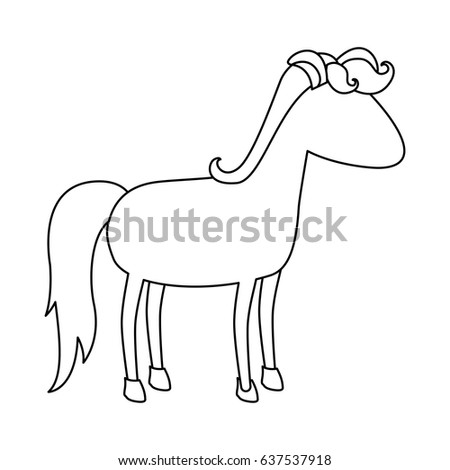 monochrome silhouette of cartoon faceless unicorn standing with mane and looking towards the right vector illustration