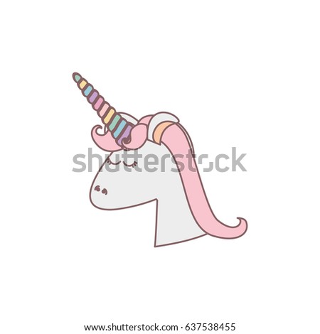 white background with face side view of female unicorn and pink mane vector illustration