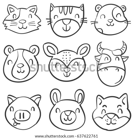 Hand draw animal head style doodles