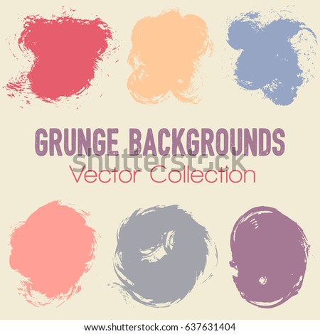 Paint daubs, hand drawn brush stroke backgrounds set. Vintage red, blue, grey and plum color design elements vector collection. Paint splash, stain, dab, gouache, ink or acrylic texture. 