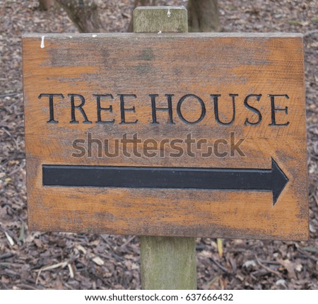 "Tree House" Sign in a Garden in Rural Yorkshire, England, UK