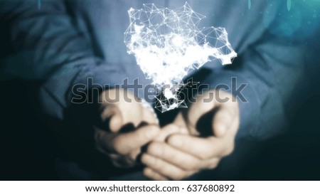 a businessman lifts hands abstract connection.