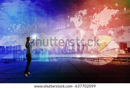business technology abstract. IoT(Internet of Things). Smart City. ICT(Information Communication Technology). System Integration. Royalty-Free Stock Photo #637702099
