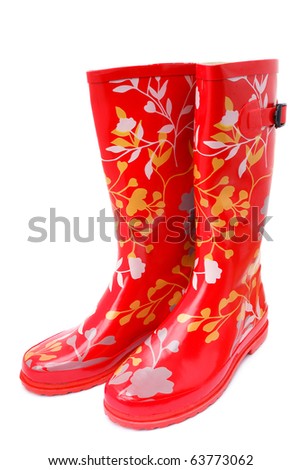 Rubber boots with a pattern on a white background