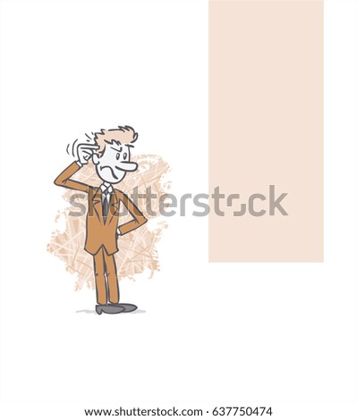businessman showing something. The character is doubting. Vector illustration to isolated and funny cartoon character.
