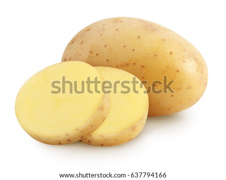 Isolated potatoes. Whole potatoe and cut isolated on white background with clipping path Royalty-Free Stock Photo #637794166
