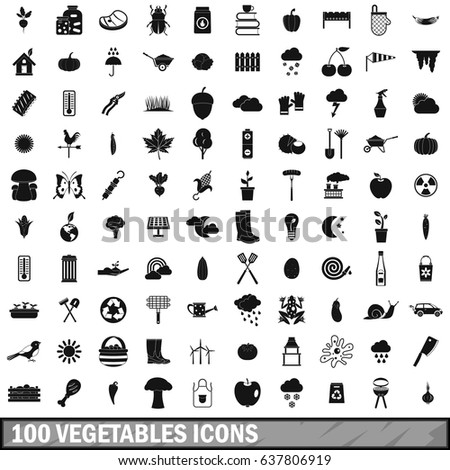 100 vegetables icons set in simple style for any design vector illustration