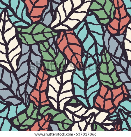 Seamless pattern with hand drawn natural leaves, vector illustration