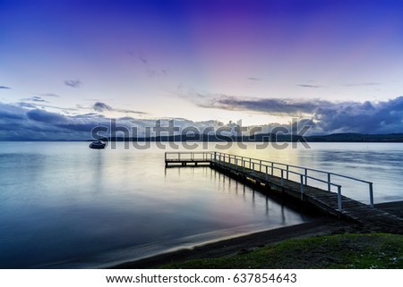 Lake Taupo in beautiful twilight in the evening ,  North Island of New Zealand Royalty-Free Stock Photo #637854643
