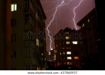 Lightning is a sudden electrostatic discharge that occurs during a thunder storm.