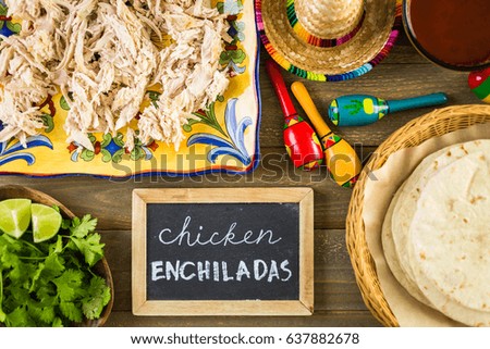 Ingredients for preparing homemade chicken enchiladas.