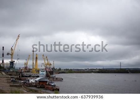 River Port at cloudy sky
