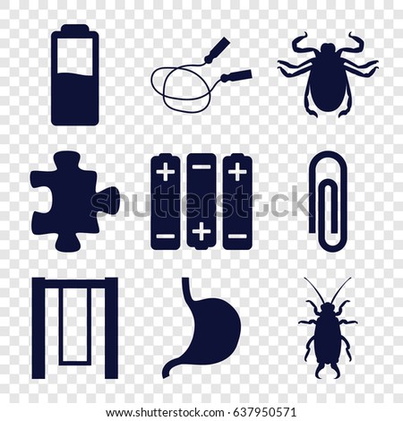 Painting icons set. set of 9 painting filled icons such as beetle, puzzle, jump rope, stomach, battery, paper clip