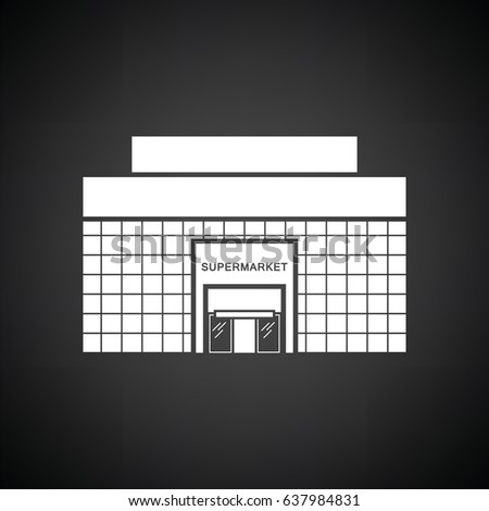 Supermarket building icon. Black background with white. Vector illustration.