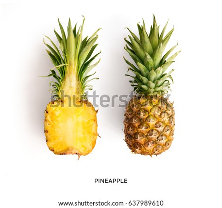 Creative layout made of pineapple. Flat lay. Food concept. Royalty-Free Stock Photo #637989610