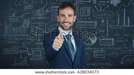Portrait of a business man, a marketing teacher, draws a graph of success on a black board, on a black background. The concept: career growth, growth chart, successful man, marketing, ideas, finance.