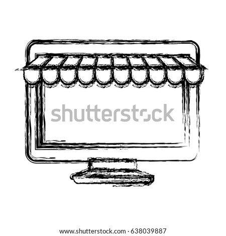 monochrome blurred silhouette of desktop computer online store vector illustration