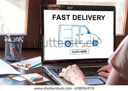 Laptop screen displaying a fast delivery concept