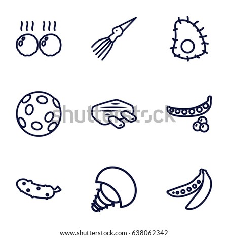 Raw icons set. set of 9 raw outline icons such as peas, cucumber, meat