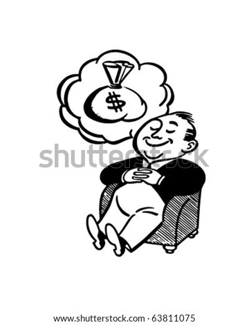 Man Dreaming Of Money - Retro Clipart Illustration