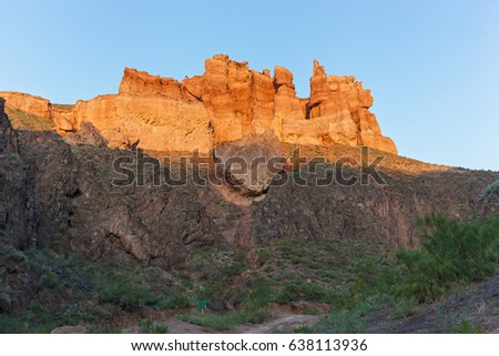 In Charyn Canyon large stones and rocks of various shapes, visit to Kazakhstan, sights of Kazakhstan,
