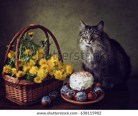 Easter still life with a cat