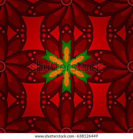 Seamless pattern mehndi floral lace of buta decoration items on red background. Vector floral wedding decorative elements.