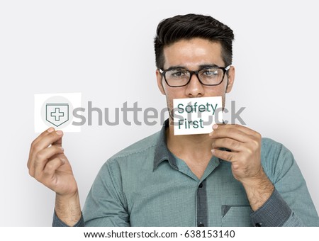 Man holding network graphic overlay banners