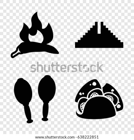 Mexico icons set. set of 4 mexico filled icons such as chili, chichen itza, taco
