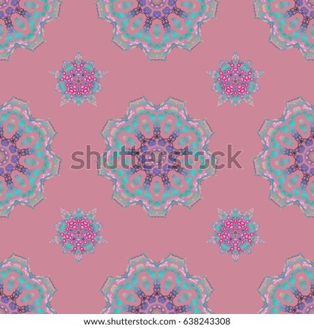 Ornamental patter in pink and blue colors. Vector seamless damask pattern, classic wallpaper, background.