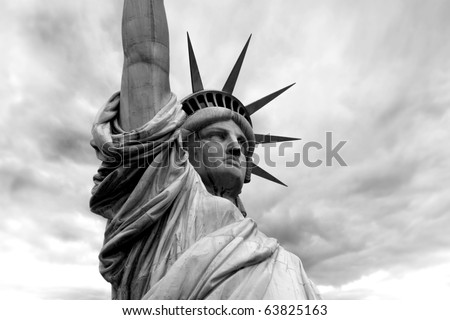 Photo of the Statue of Liberty in New York City.  Black and white version.