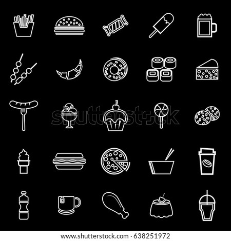 Fast food line icons on black background, stock vector