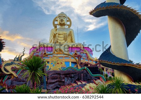 naga sculpture and Buddha statues in phakerng temple, khonkaen,thailand